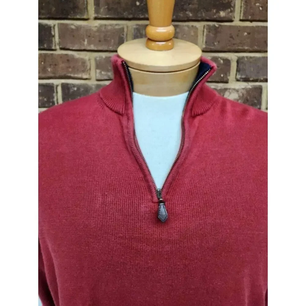 Brooks Brothers 346 Mens l large red Pima Cotton 1/4 Zip Pullover